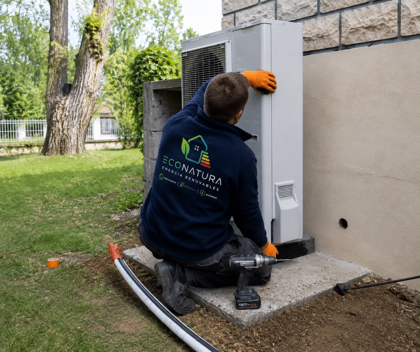 Técnico de ECONATURA instalando una bomba de calor